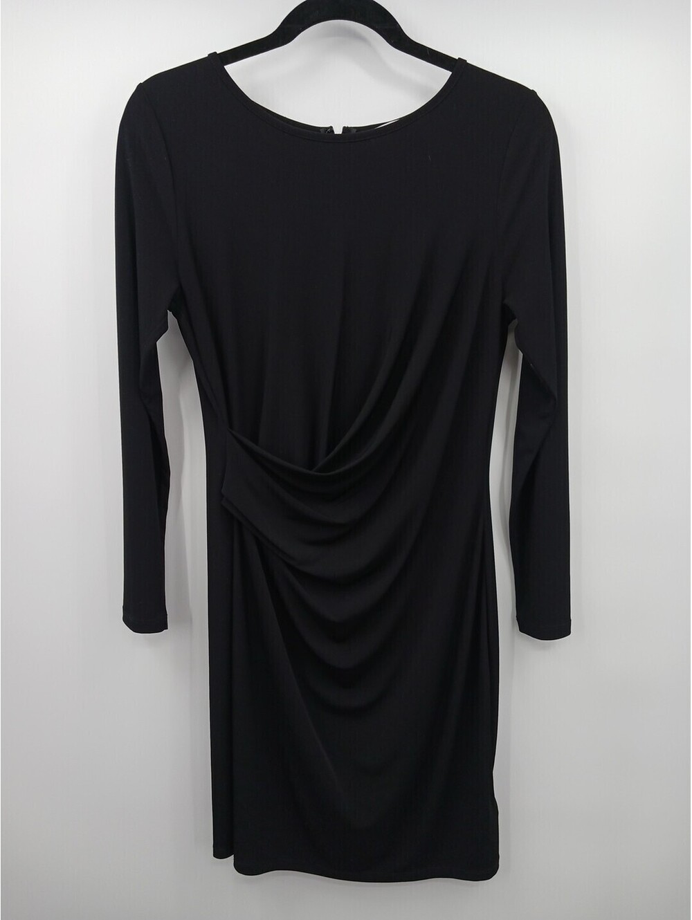 Michael Kors Women's Dress Small Black Midi Long Sleeve Rouching Round Neck